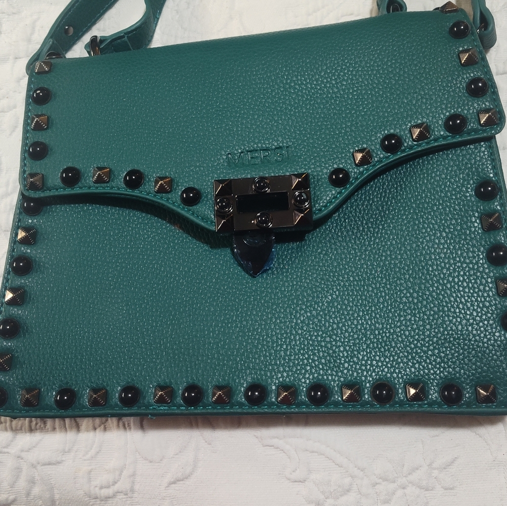 Beautiful Teal Color Studded Crossbody Bag